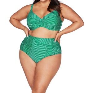 NWT ArteSands Linear Botticelli High Waist Bikini Two Piece Green Stripes